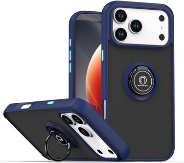Case for IPhone 17 Pro Case Cover Metal Ring Holder Grip Kickstand Car Magnetic Mount Shockproof Matte Hard Back Bumper Case for IPhone 17 Pro 5G 2025 Blue
