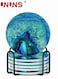 Drink Coasters With Holder,6-Piece Marble Ocean Coasters For Table,Ceramic Absorb Stone Coasters With Cork Base,4 Inches,Ceramic Coasters,Suitable For Kinds Of Cups