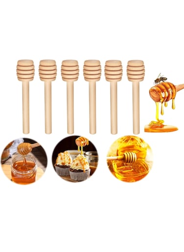Natural Wood Honey Spoon   10CM   6-PACK   Honey Dipper Sticks   Drizzling   Stirring   Dispensing Honey   Jam   Syrup   Eco-Friendly   Kitchen &amp; Party Favors