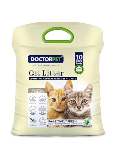 Doctor Pet Cat Litter Unscented 10L &ndash; 100% Natural Clumping Bentonite, Ultra Absorbent,Easy Scooping, Dust-Free, Odor Control, Easy Scooping, Hypoallergenic &amp; Non-Stick Paw Formula