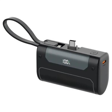 10000mAh Mini Power Bank, PD 20W Fast Charging Portable Charger, Foldable USB-C &amp; Lightning Strap