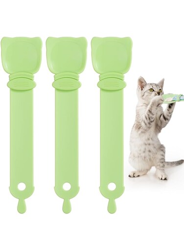 3 Pcs Cat Strip Feeders, Cat Strip Squeezer Spoon, Cat Claw Spoon, Multifunctional Cat Wet Treats Dispenser for Liquid Snacks for Cats Food Storage and Easy to Hang(Green)