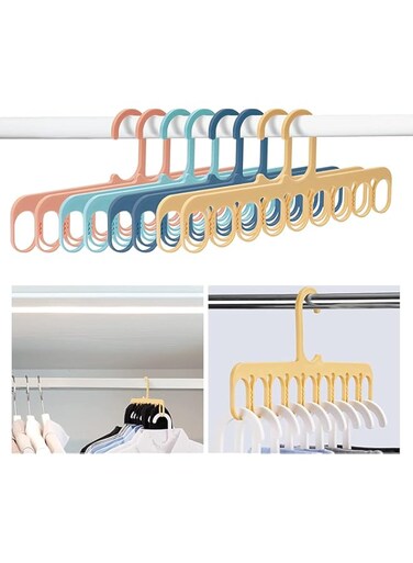 SYOSI 8-Pack 9-Hole Clothes Hangers Organizer Set, Multifunction Hanger Space-Saving Wardrobe Drying Racks Clothes Storage for Scarf, Socks, Laundry Home Dormitory