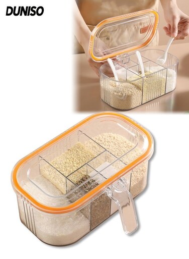 5 Compartment Condiment Pots Set, Transparent Seasoning Box with Lids, Convenient and Neat Storage Solution for Your Kitchen