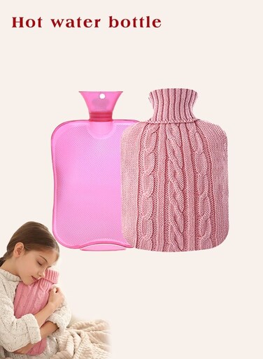 Hot Water Bottle Cover Soft Cover Only Knitted Hot Water Bottle Sweater for Winter Hot Compress and Cold Therapy, Menstrual Cramps, Neck, Shoulder Pain Relief (Pink)