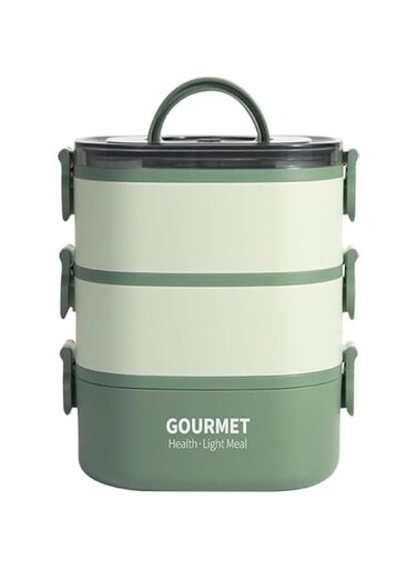 Bento Lunch Box,Stackable 3 Layers Bento Box,2000ml Large Capacity Lunch Containers,Leak-Proof, Food-Safe Materials. For Work School Camping, Microwave and Dishwasher Safe (Green)