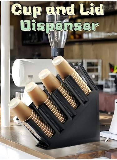 Cup and Lid Holder, Disposable Paper Cup Dispenser, 4 Compartment Coffee Cup and Lid Storage Organizer Holder for Countertop Coffee Station Bar Restaurant Breakroom (HHC-cups holder011)