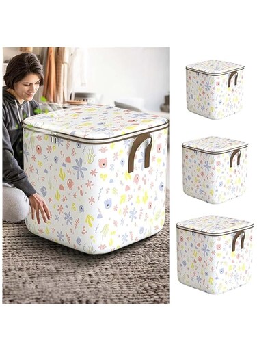 Khazna Non-Woven Zipper Closet Organizers, 100L Large-Capacity Dustproof Storage Box House-moving Basket, Foldable Quilt Bag, Space Saving Fabric Bins, Travel Bedding Box