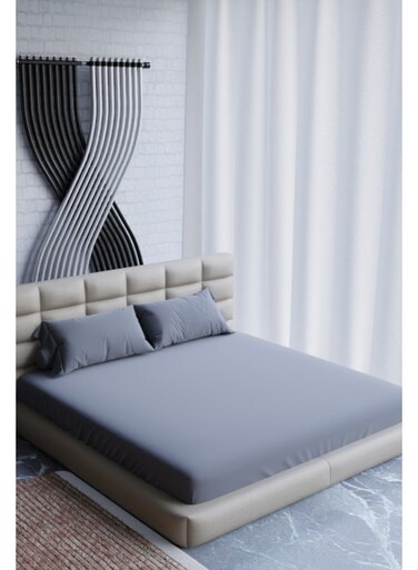 Cotton Microfiber Plain Super King Fitted Sheet &acirc;&euro;&ldquo; Light Gray &acirc;&euro;&ldquo; 200 x 200 cm with 2 Pillowcases