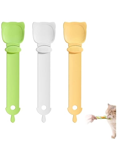 Rayyan Cat Strip Feeder, Cat Strip Squeeze Spoon with 3 Colors, Cat Treat Feeding Spoon, Cat Sliding Dispenser for Wet Food（3 Pack）