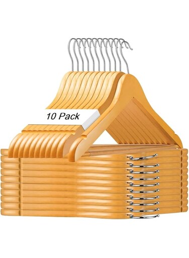 HOUSE DAY Wooden Hanger Wooden Suit Hanger Non-Slip Cloth Hangers Wooden Clothes Hanger Smooth Finish Wooden Coat Hanger Premium Wooden Hangers for Clothes Dress Suit. (Natural, 10-Pack)