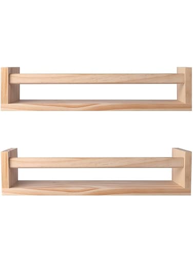 SYOSI 2Pcs Floating Wall Shelves, Naturel Wood Floating Wall Bookshelf Nursery Bookshelves for Bathroom Decor Kitchen Spice Rack Bookshelf Organizer