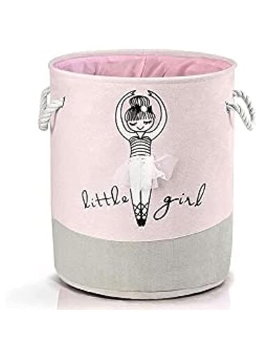 Laundry Basket Canvas Collapsible Organizer Storage Basket for Boys Girls Laundry Hamper Toy Bins Gift Baskets Bedroom Clothes Children Nursery (Little Girl) pink