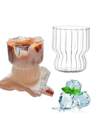 2 Pcs Ripple Drinking Glasses Set - 8.8 oz Vintage Wavy Glasses for Coffee, and Weddings.