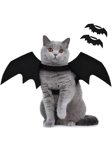 Lxeqiony 2 Pcs Cat Halloween Costume Bat Wings Pet Cosplay, Kitten Halloween Costume Accessory for Puppy Dog