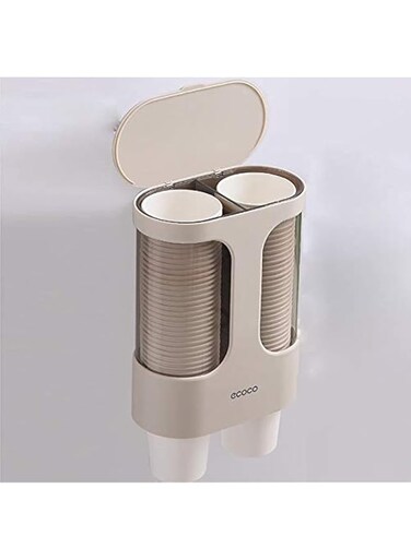 Kingdoor Self Adhesive No Drilling Holes Cup Dispenser with Anti-Dust Covee for 2-7.5oz Disposable Cups (Khaki)