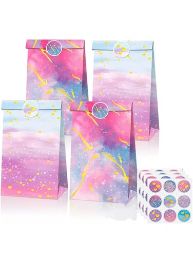 TAME Party Favor Bags, Paper Party Gift Bags, 24 Packs Tie Dye Party Bags Goodie Bag Birthday Party Favors Bag for Kids Birthdays, Baby Showers, Kids Crafts and Activities