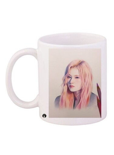 Lady Printed Coffee Mug White/Beige/Pink 11ounce