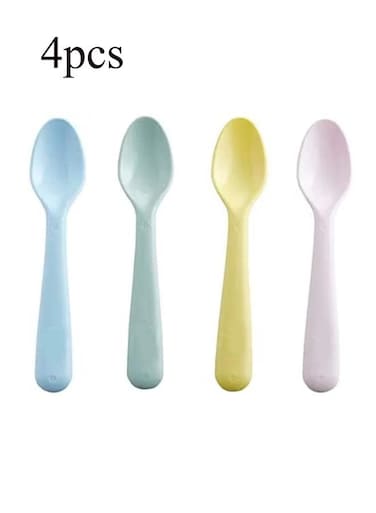 Set of 4 Fade Proof Easy Cleaning Colourful Feeding Spoons For Baby Plastic 16cm Multicolor 16cm