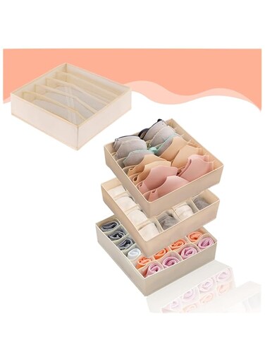 Duomama 3-Pack Bra Socks Underwear Organizer - Foldable Dresser Drawer Dividers for Lingerie, Ties, and More - Soft Fabric Bins