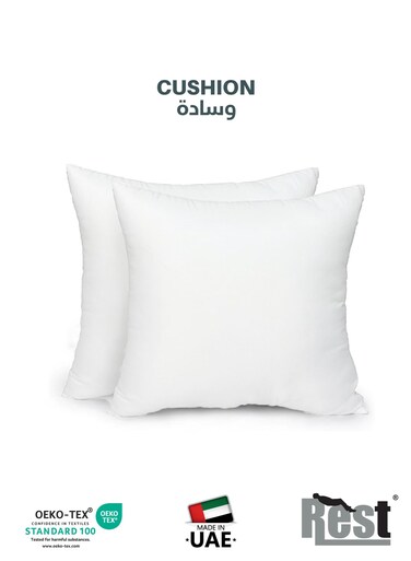 Bedding Throw Pillows Insert Cushion Filler Outer Cover Non Woven Hollowfiber Filling 400 gm Ultra Soft Fiber Size 45x45cm , 18x18inch Cushion Inserts Home Decor White (Pack of 2)