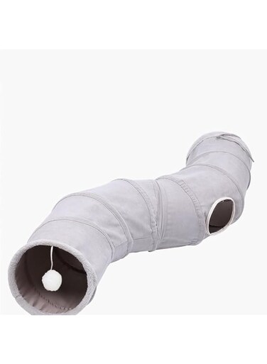 KASHIWA Cat Tunnel Collapsible S Shape Cat Play Tube 10.5 Inches in Diameter (gray)