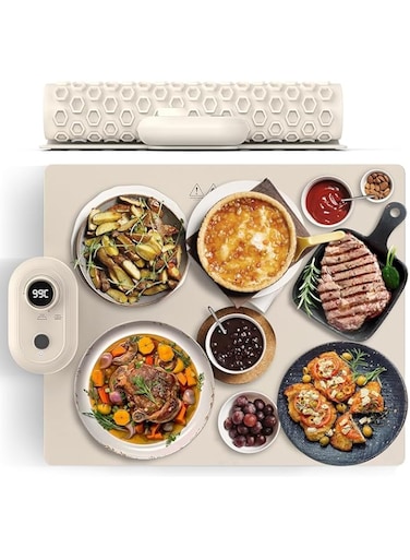 Angju Electric Warming Tray - Full Surface Heating,Rollable &amp; Portable,Premium Silicone Nano-Material,13 Temperature Settings,6Hour Timer for Gatherings,Parties,Everyday Use
