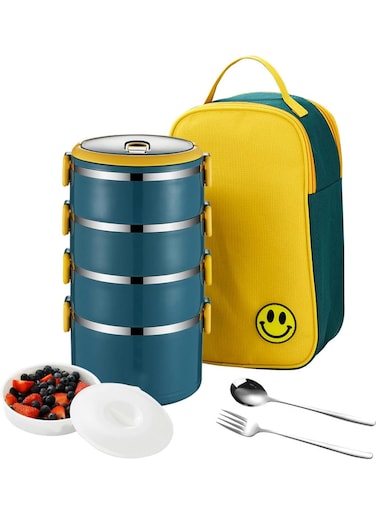 Stainless Steel Bento Lunch Box for Kids School,3 Layers Stackable Thermos Lunch Box with Insulated Lunch Bag Spoon Fork,Leakproof Thermal Food Containers for Adult Work Camping (4 Layer)