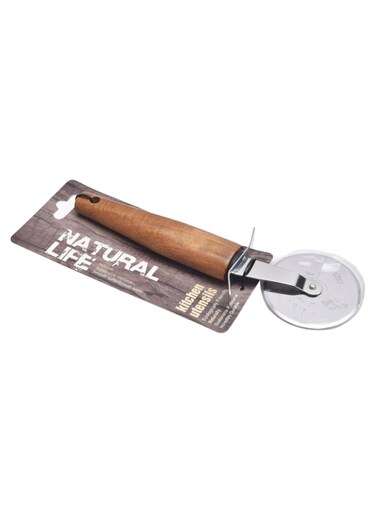 Box Natural Life Pizza Cutter With Wood Handle Silver/Brown