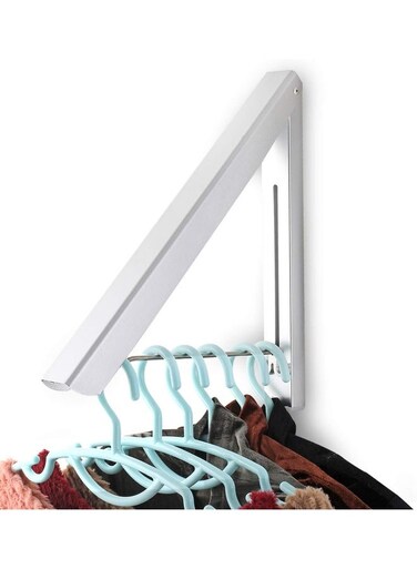 Folding Clothes Hanger Wall Mounted Indoor Outdoor Aluminum Space Savers Clothes Rack Holder Slim Design for Bedroom, Bathroom, Balcony