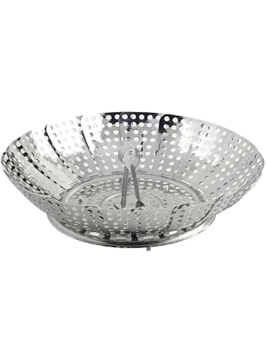 Metaltex Stainless Steel Vegetable/Veggie Steamer Basket For Instant Cooking Pot With Handle And Legs, Foldable Food Container For Fish, Oyster, Crab, Seafood, Dumpling 5.5 x 14.7 x 17 cm