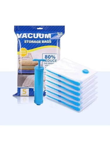LUMOZA Vacuum Compression Storage Bags, 6 Pack Vacuum Bags (2L+2M+1J) with free Hand Pump, Vacuum Seal Bag for Clothes, Bedding, Blankets, Pillows, Seasonal Storage for Home &amp; Travelling