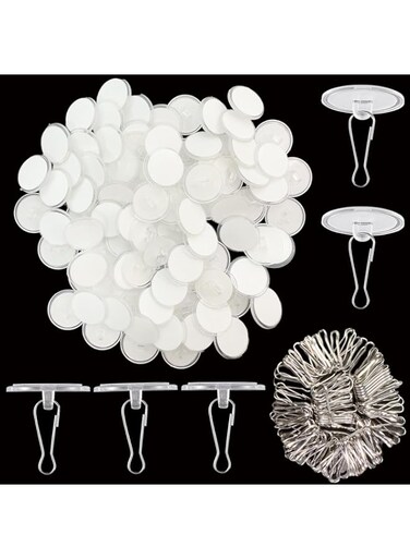70 Pack Self Adhesive Ceiling Hooks for Hanging - Small Sticky Damage-Free No-Drill Ceiling Discs with Metal Hook, Removable Transparent Wall Hook for Halloween Christmas Festival Wedding Party
