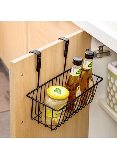 ARQAM Metal Multipurpose Cabinet Door Organizer, Under Shelf, Over Door Kitchen, Bathroom Cabinet Storage Basket Rack Holder Hanging Organizer- Black