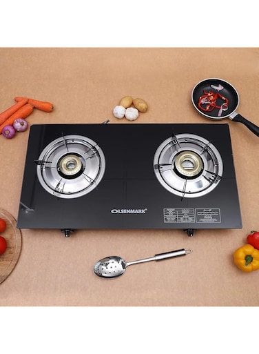 Olsenmark Glass Two Burner/Cast Iron India Omk2317