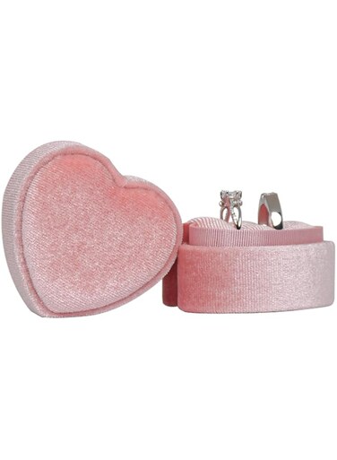 Tazweeq Ring Box,DesignSter Heart Shape Ring Bearer Box, Premium Velvet Gorgeous, Vintage Double Ring Organizer, Jewelry Gift Storage for Wedding, Proposal, Engagement, Ceremony (Pink)