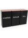BEVKAF Tea Coffee Sugar Canisters, 1000ML 3 Piece of Metal Canister Storage Jar Container Set With Airtight Lid (Black-Rose gold)