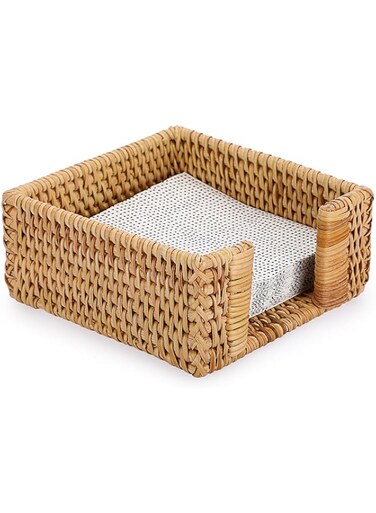 KASTWAVE Rattan Napkin Holders, Square Natural Napkin Basket, Vintage Rustic Storage Box, Napkin Rings Bulk for Party Decoration, Dinning Table, Everyday, Family Gatherings - A Great Tabletop D&eacute;cor