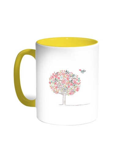 Birds On A Tree Printed Coffee Mug Yellow/White 11ounce