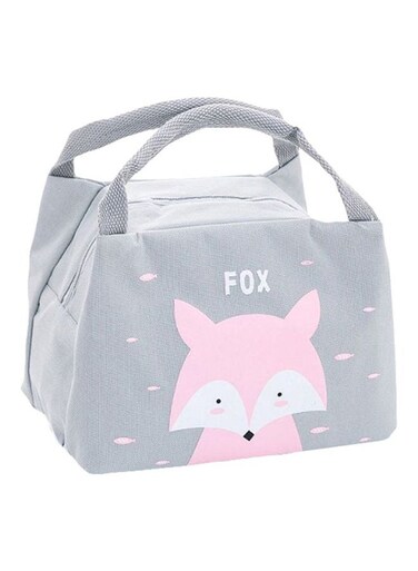 Material Durable Fox Printed Thermal Lunch Bag With Lightweight and Portable Size Grey/Pink 21x17x15cm