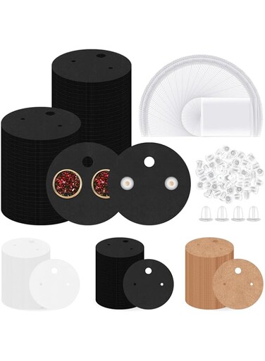 Glarks 600Pcs Black Round Earring Cards Kit, 4cm Display Cards with Earring Backs and Self-Sealing Bags, Stud Earrings Dangle Jewelry Packaging