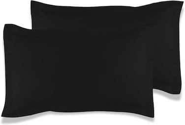 MUSA Cotton Pillow Cover Shams - Set of 2 Black Washable Pillowcases (50 x 75cm)