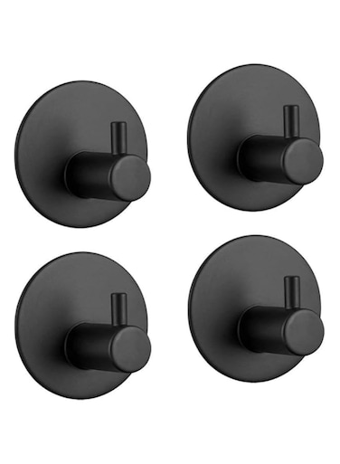 4PC Self Adhesive Bath Towel Hook Black Sticky Stainless Steel Robe Hooks Heavy Duty Door Hooks for Bathrooms,Kitchen,Lavatory Closet, Round Base,Matte Black