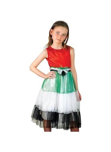 Mad Toys UAE National Day Celebration with UAE Flag Bow Dress Child Costumes, Small 3-4 Years
