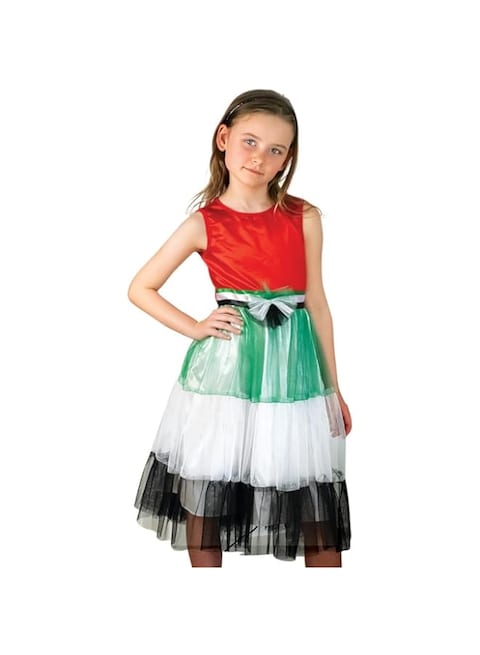 Mad Toys UAE National Day Celebration with UAE Flag Bow Dress Child Costumes, Small 3-4 Years