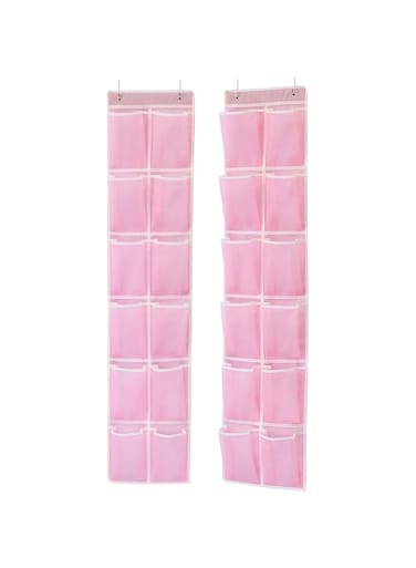 Simple Houseware 24 Pockets - 2PK 12 Large Pockets Over Door Hanging Shoe Organizer, Pink
