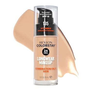 Revlon Liquid Foundation, Colorstay Face Makeup For Combination &amp; Oily Skin, SPF 15, Medium-Full Coverage With Matte Finish, 135 Vanilla, 1 Fl Oz
