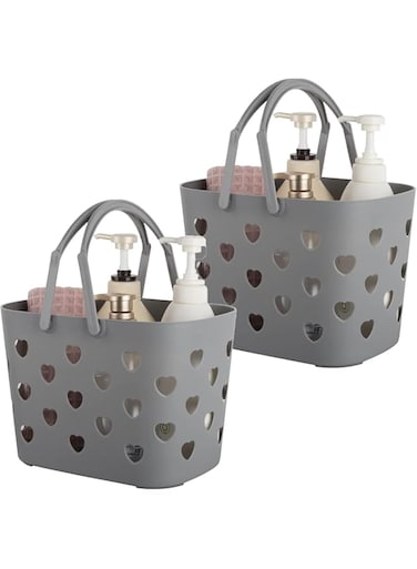 Lomeshow Portable Shower Caddy Tote Plastic Storage Basket with Handle Box Organizer Bin for Bathroom, College Dorm, Pantry, Kitchen, 2 Pack (grey)