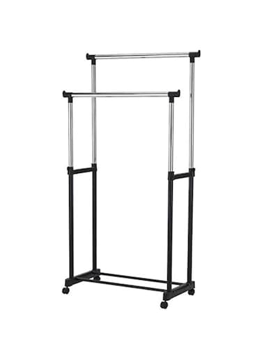 Removable and Retractable Metal Black Double Pole Telescopic Clothes Hanger
