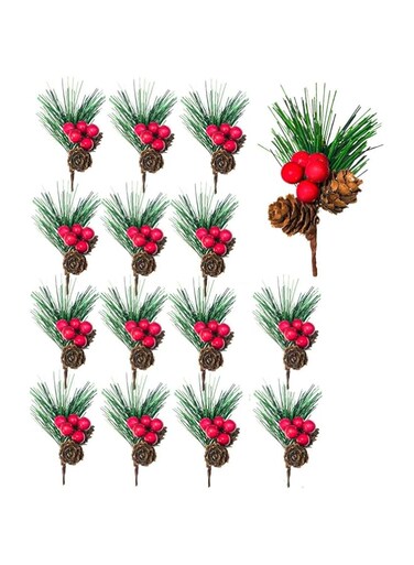 Oossuiezl 15pcs Branch Red Berry Pinecones Pine Needles